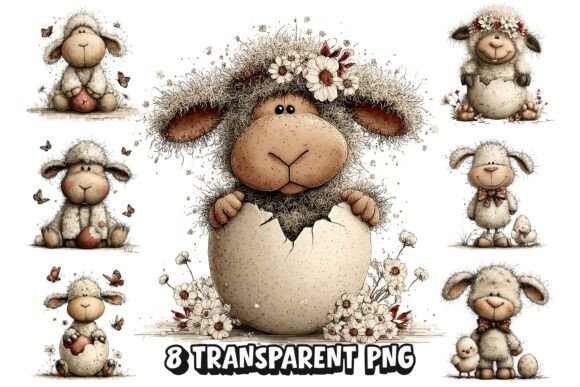 Download 8 Cute Whimsical Easter Lamb PNG Clipart - Premium Bundle